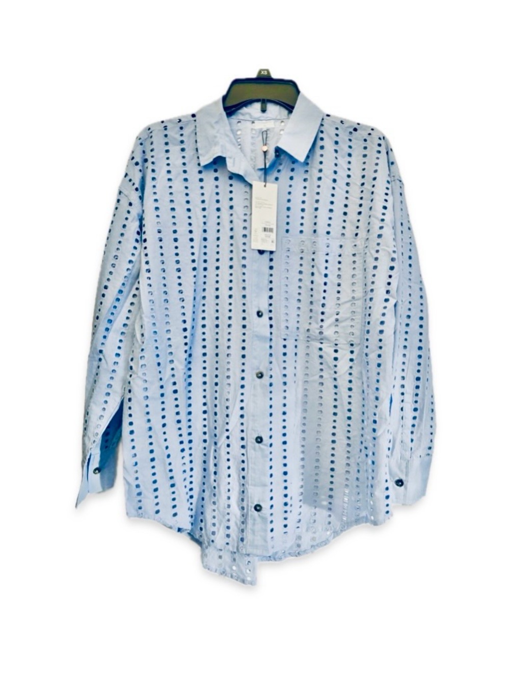 NWT Calia Coverup 100% Cotton Eyelet Button-Up Shirt Carrie Underwood XXL Blue